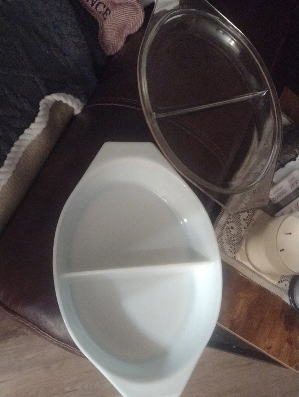 Pyrex Light Turquoise Blue with Snowflake Design Divided Casserole Dish with Lid